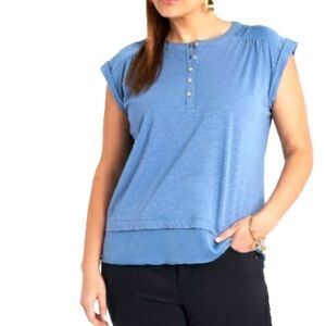 VINCE CAMUTO blue button up layered Henley top